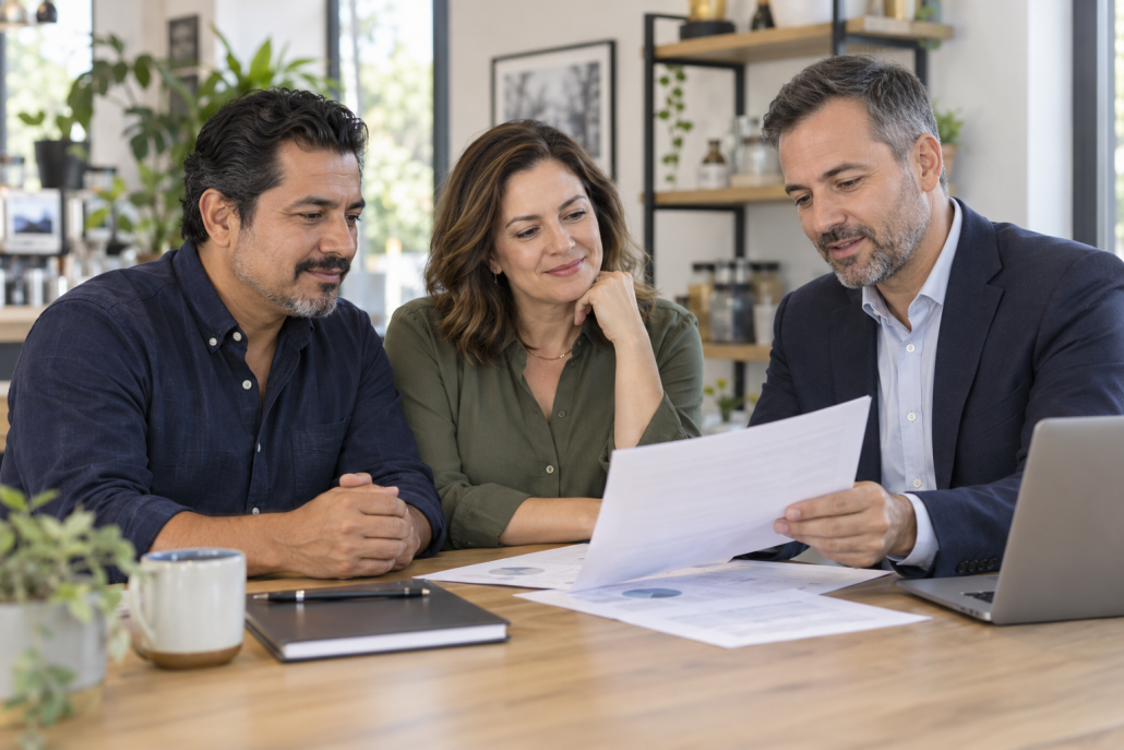 business-owner-photo Business owners reviewing a protection plan with an adviser