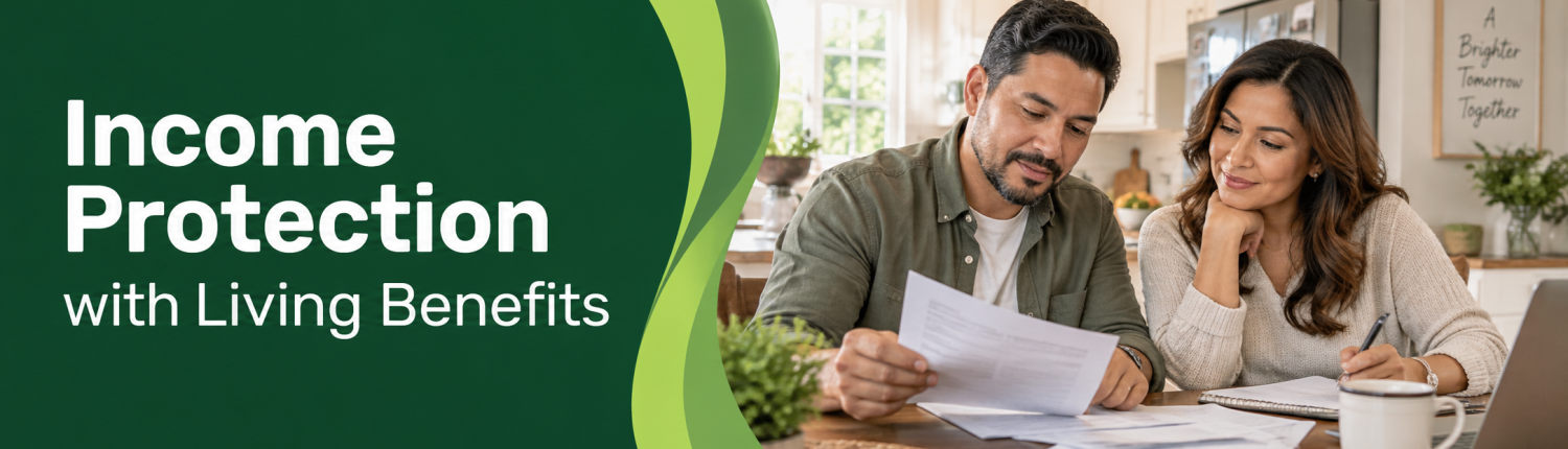 income-protection-living-benefits Income Protection with Living Benefits — couple reviewing household plans