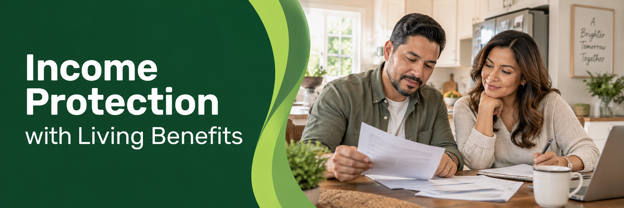 income-protection-living-benefits Income Protection with Living Benefits — couple reviewing household plans