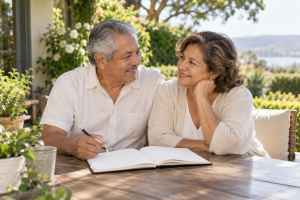 Retired couple planning their future together